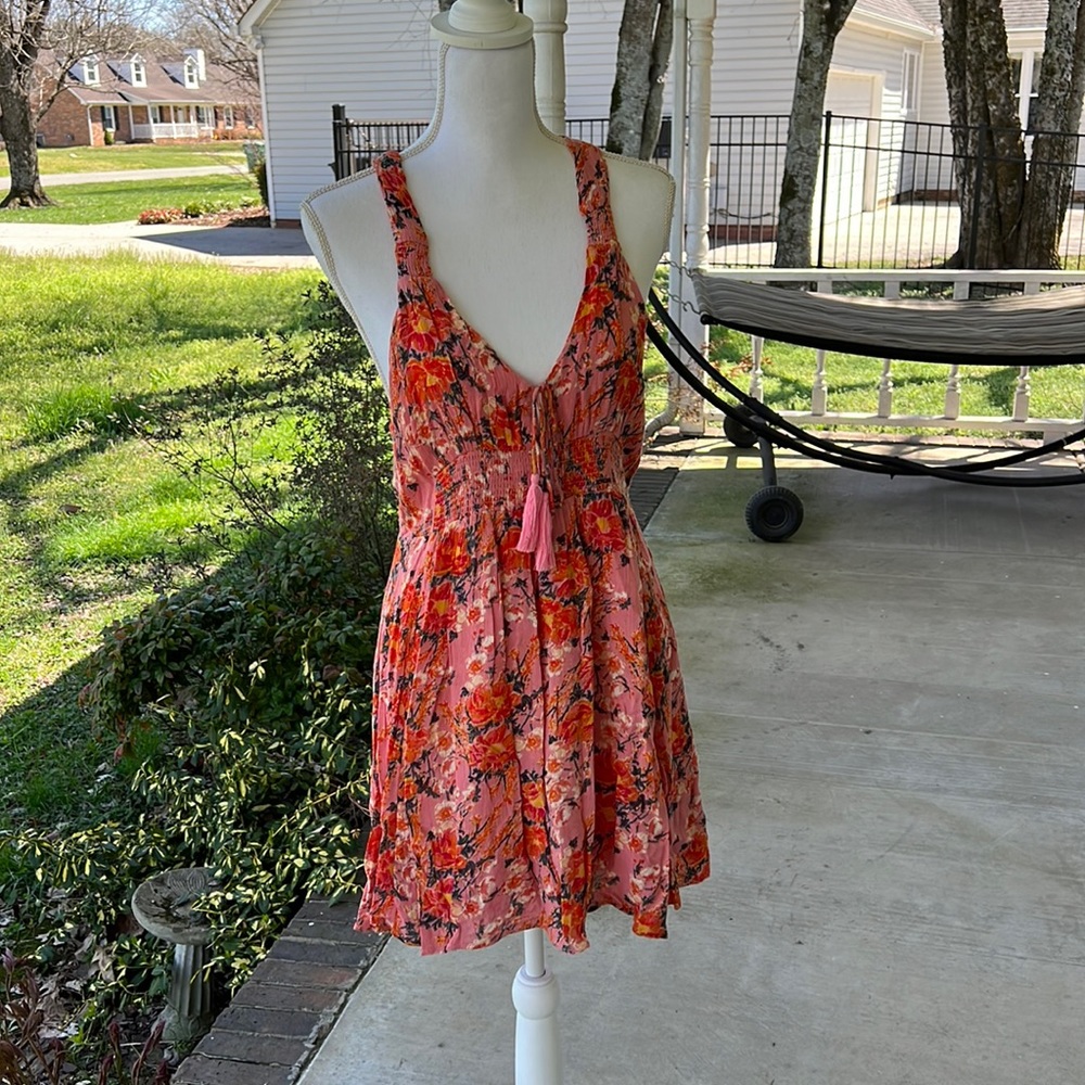 Free People Floral Mini Dress - Pink and Orange